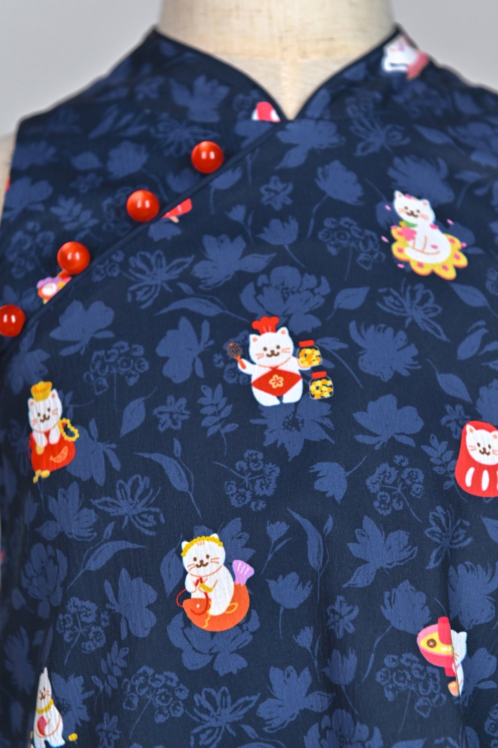 FORTUNE FLORAL CAT NAVY KIDS’ CHEONGSAM DRESS FORTUNE FLORAL CAT NAVY KIDS’ CHEONGSAM DRESS