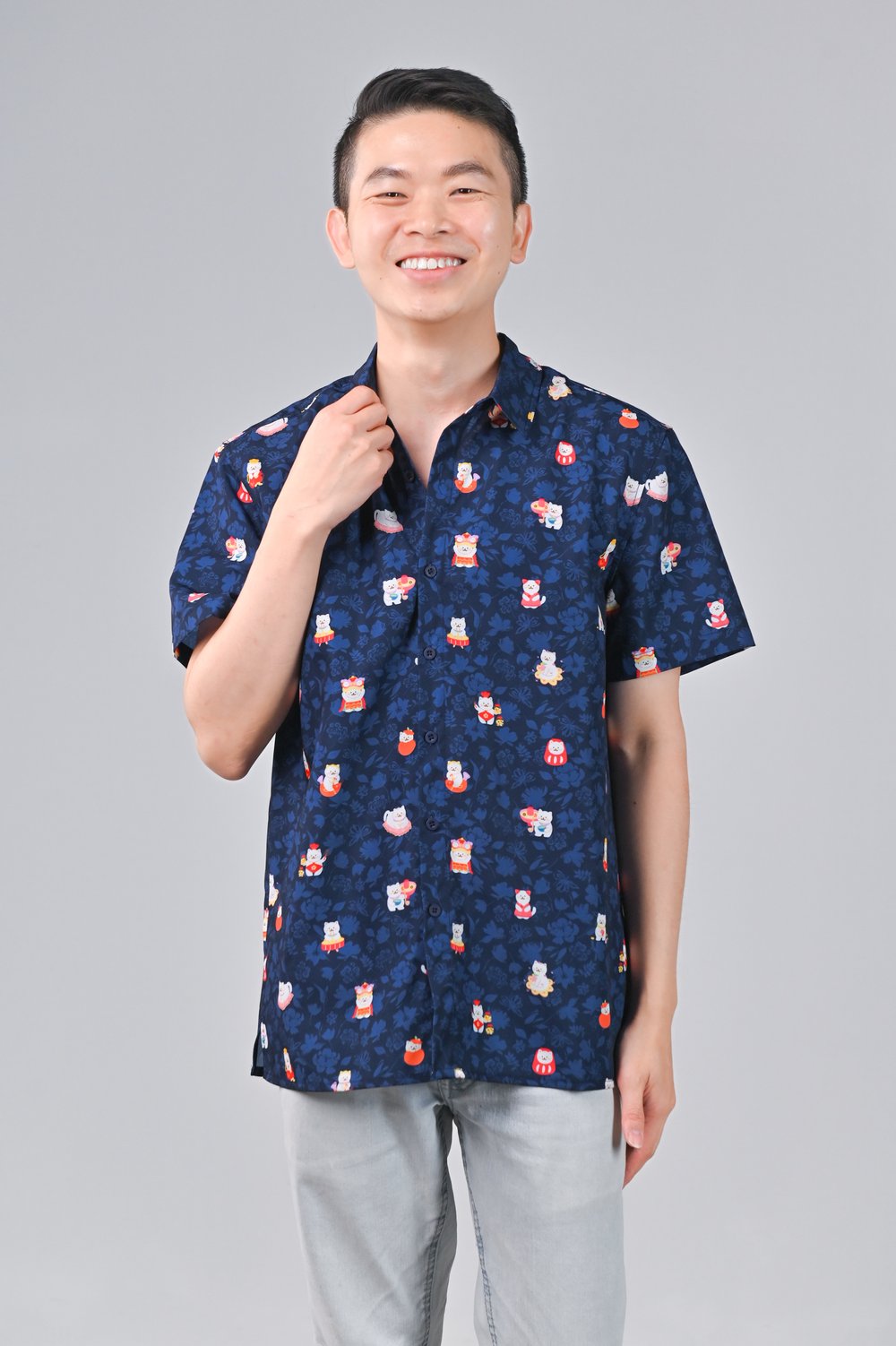 FORTUNE FLORAL CAT NAVY MEN'S SHIRT FORTUNE FLORAL CAT NAVY MEN'S SHIRT