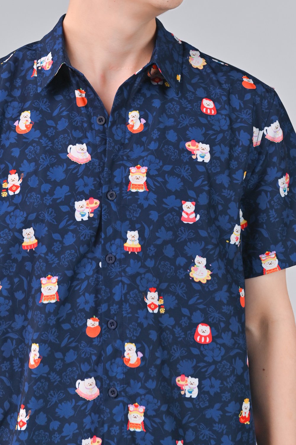 FORTUNE FLORAL CAT NAVY MEN'S SHIRT FORTUNE FLORAL CAT NAVY MEN'S SHIRT