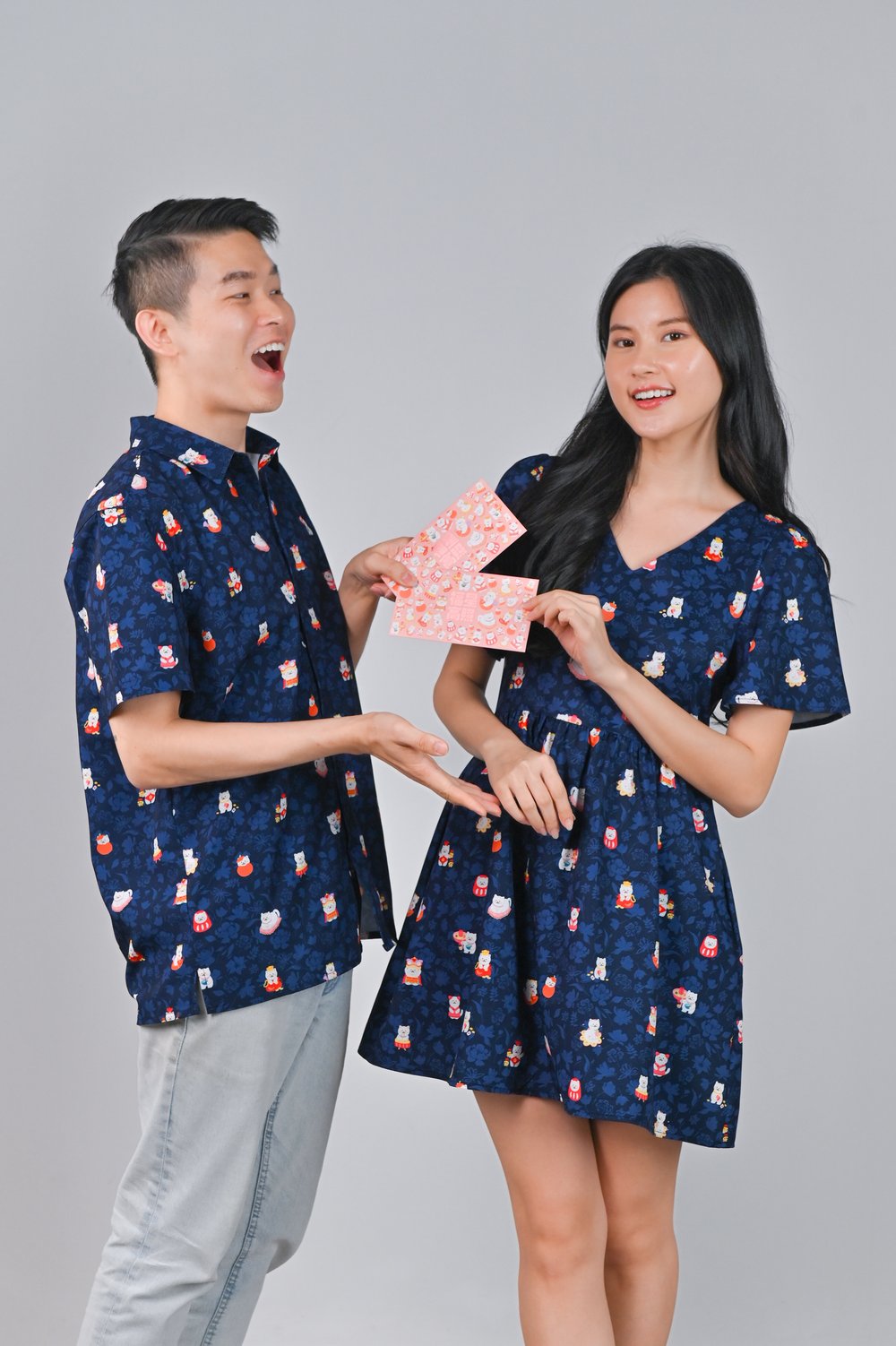 FORTUNE FLORAL CAT NAVY V-NECK DRESS-ROMPER FORTUNE FLORAL CAT NAVY V-NECK DRESS-ROMPER