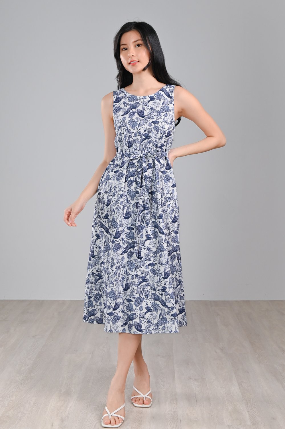 NAVY FEATHERED TALES TWO-WAY MIDI DRESS NAVY FEATHERED TALES TWO-WAY MIDI DRESS