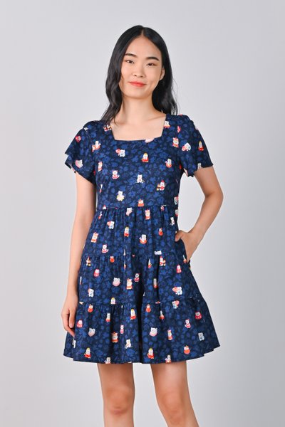 FORTUNE FLORAL CAT NAVY BABYDOLL DRESS