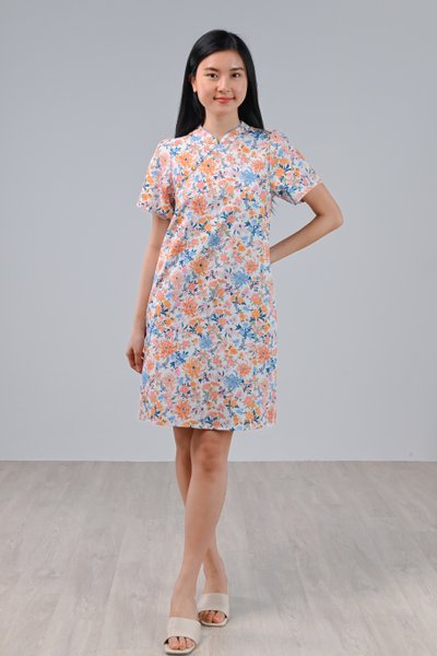 FLORAL FIREWORKS SLEEVED SHIFT CHEONGSAM