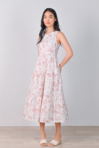 BREXIE SLEEVELESS TIERED MIDAXI DRESS IN PINK