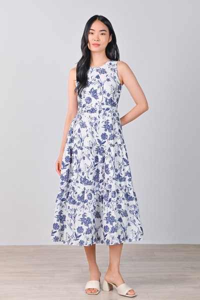 BREXIE SLEEVELESS TIERED MIDAXI DRESS IN NAVY