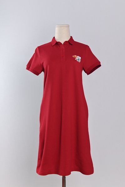 FOODIE FORTUNE CAT RED EMB. POLO DRESS