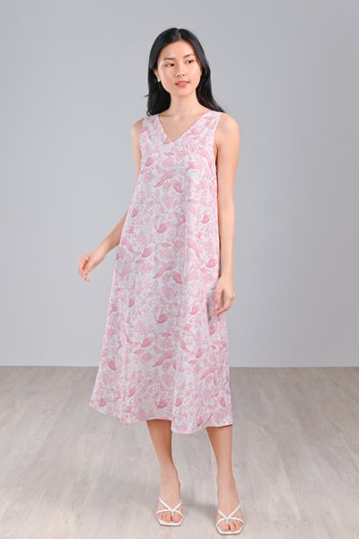 PINK FEATHERED TALES TWO-WAY MIDI DRESS