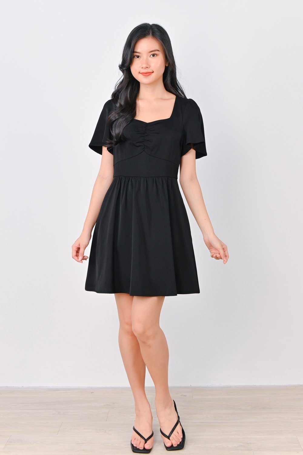 GAYLE SWEETHEART RUCHED DRESS-ROMPER IN BLACK GAYLE SWEETHEART RUCHED DRESS-ROMPER IN BLACK