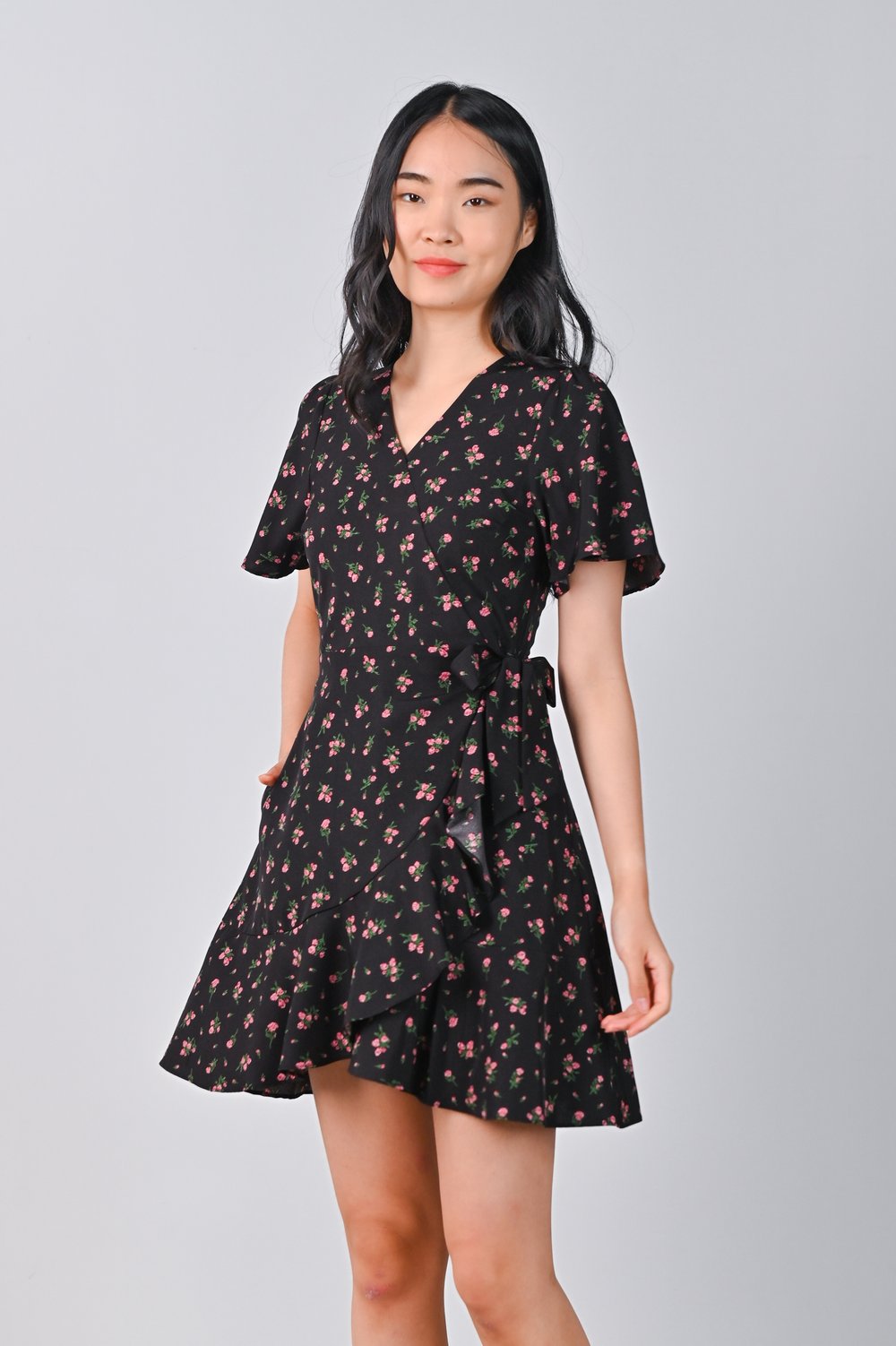 COOPER RUFFLE DRESS-ROMPER IN BLACK FLORAL COOPER RUFFLE DRESS-ROMPER IN BLACK FLORAL