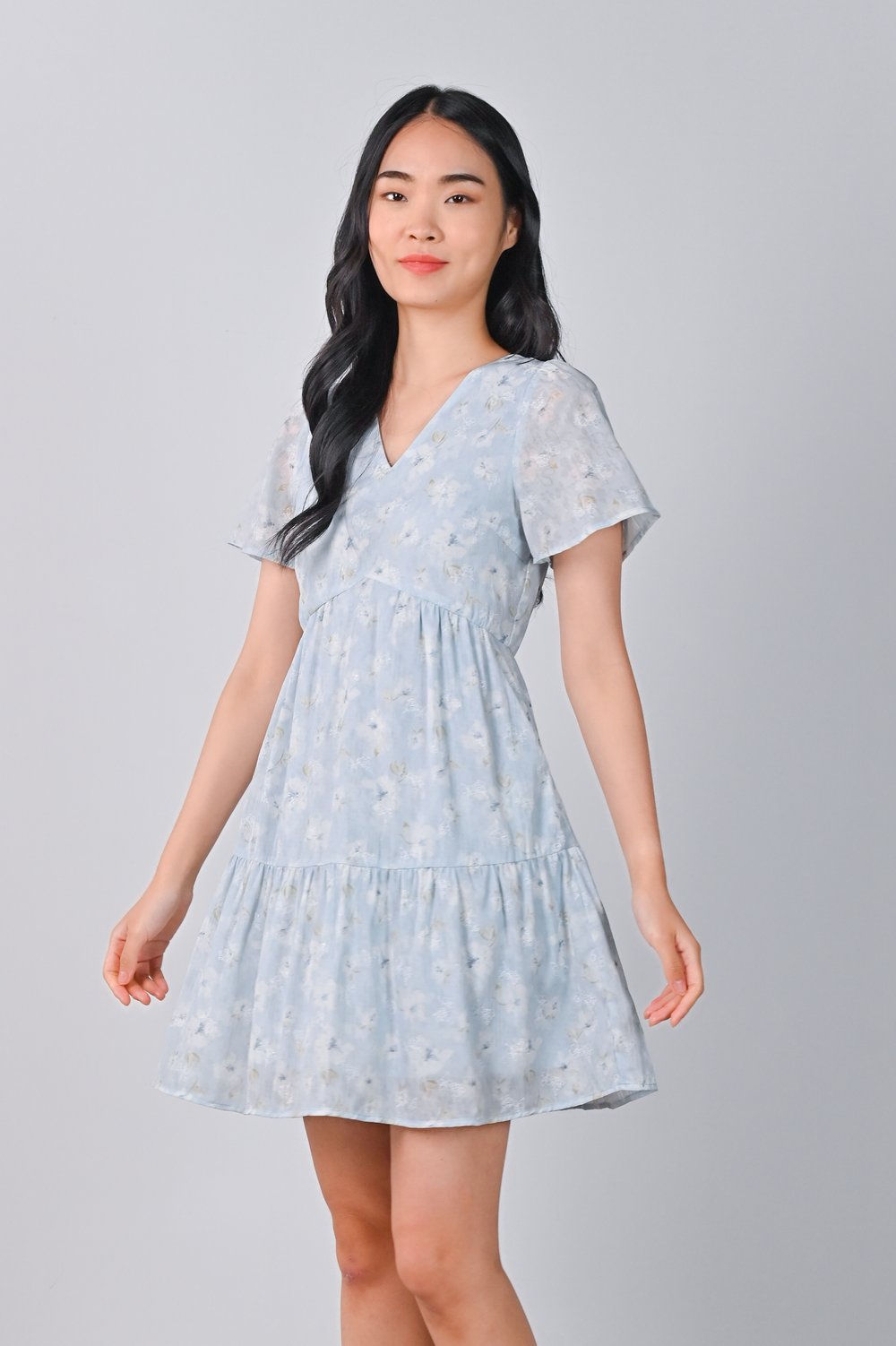 ODELYA FLORAL SLEEVED DRESS IN BLUE ODELYA FLORAL SLEEVED DRESS IN BLUE