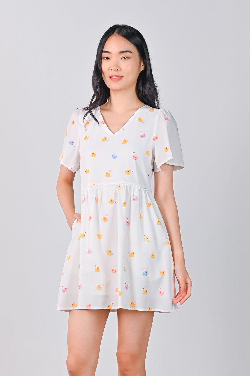 OFF-WHITE RUBBER DUCKIE V-NECK DRESS-ROMPER OFF-WHITE RUBBER DUCKIE V-NECK DRESS-ROMPER