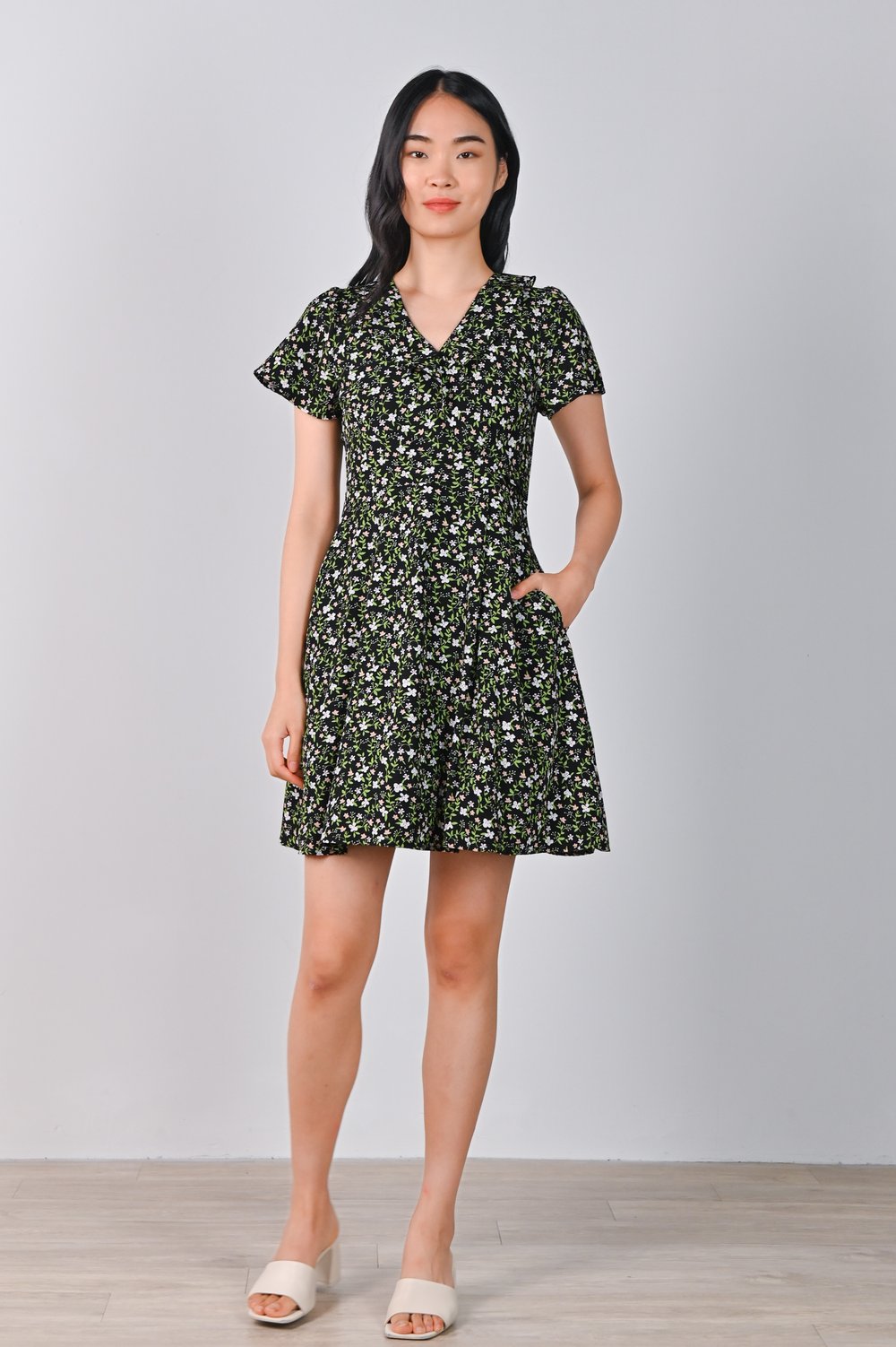 KILAH BLACK FLORAL RUFFLE DRESS