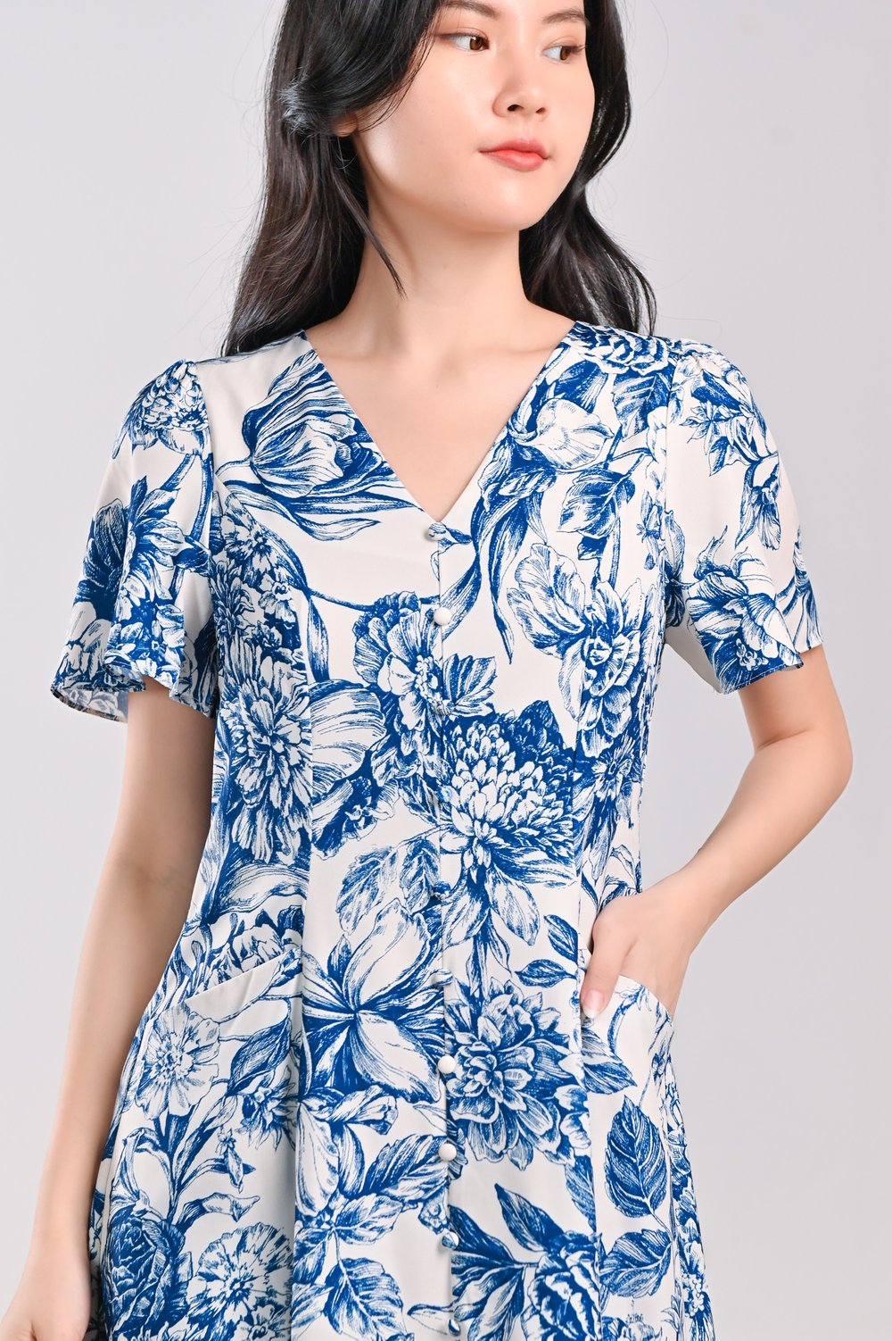 ERLA BLUE TOILE SLEEVED BUTTON DRESS ERLA BLUE TOILE SLEEVED BUTTON DRESS