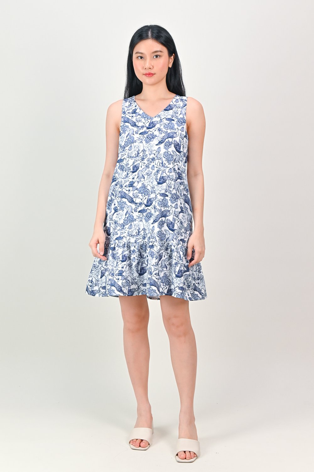 NAVY FEATHERED TALES V-NECK DROPWAIST DRESS NAVY FEATHERED TALES V-NECK DROPWAIST DRESS