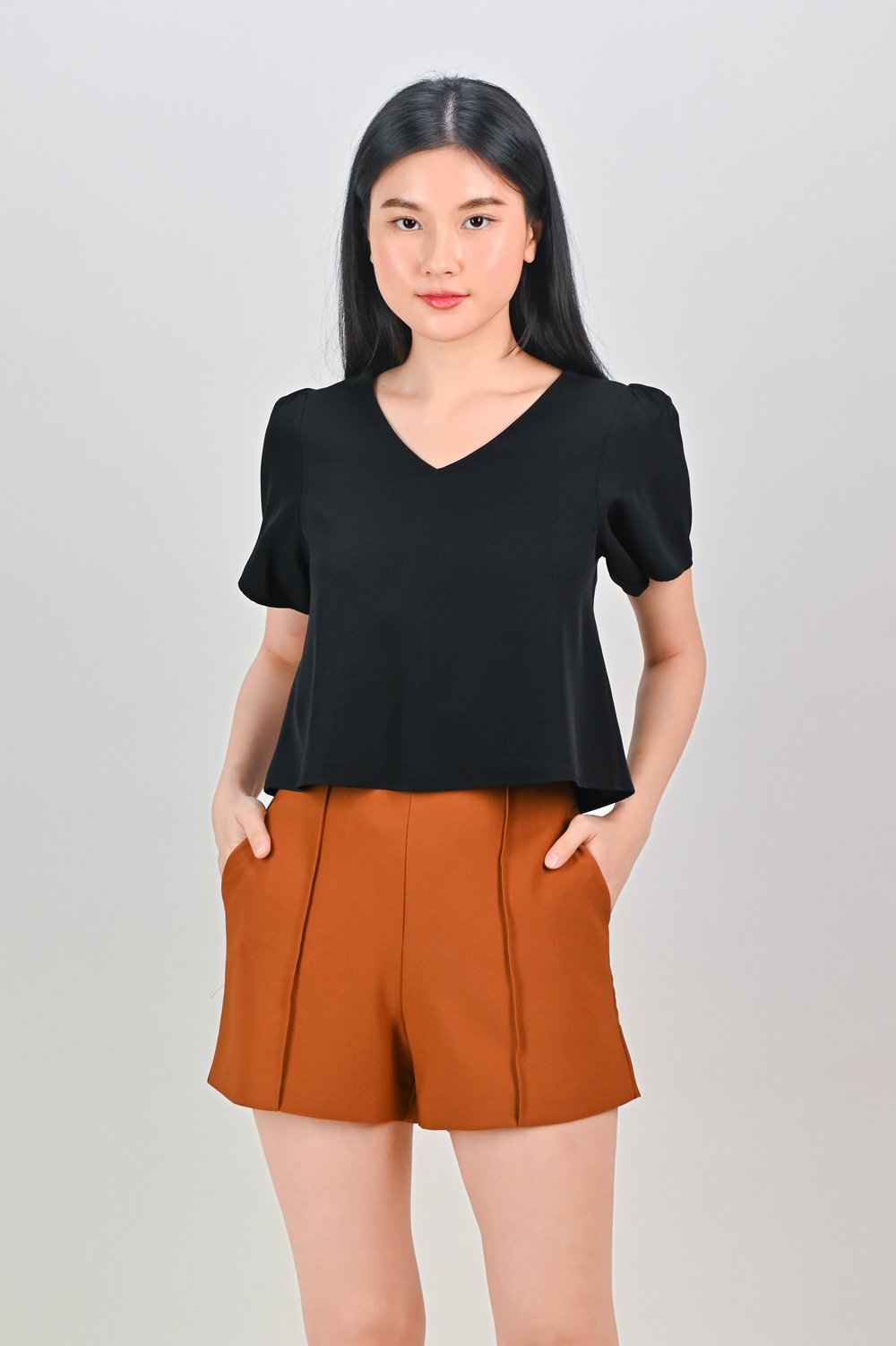 PEIPEI SLEEVED LAYERED TOP IN BLACK