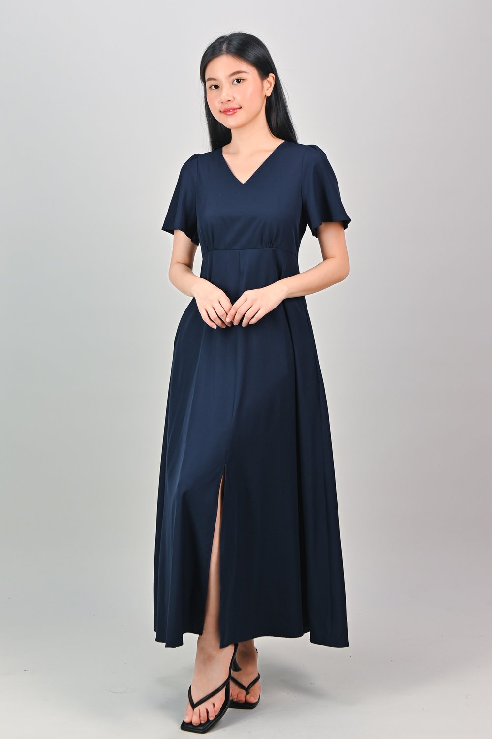 OONA CENTRE-SLIT MAXI DRESS IN NAVY OONA CENTRE-SLIT MAXI DRESS IN NAVY