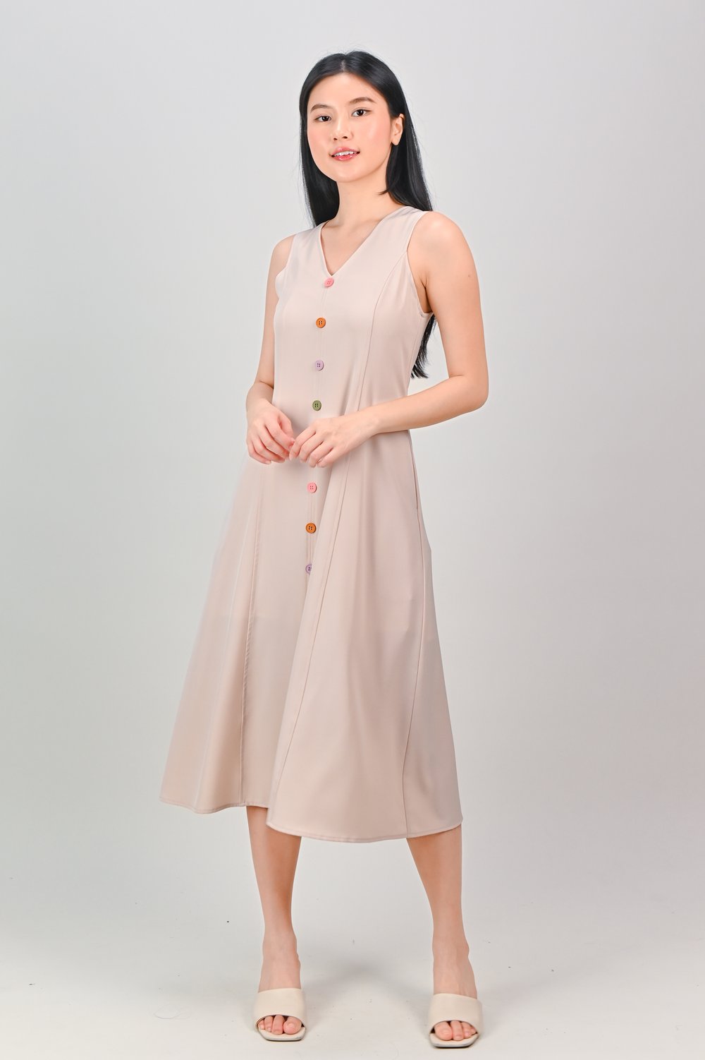 SONNET BUTTON PANEL DRESS IN SAND SONNET BUTTON PANEL DRESS IN SAND