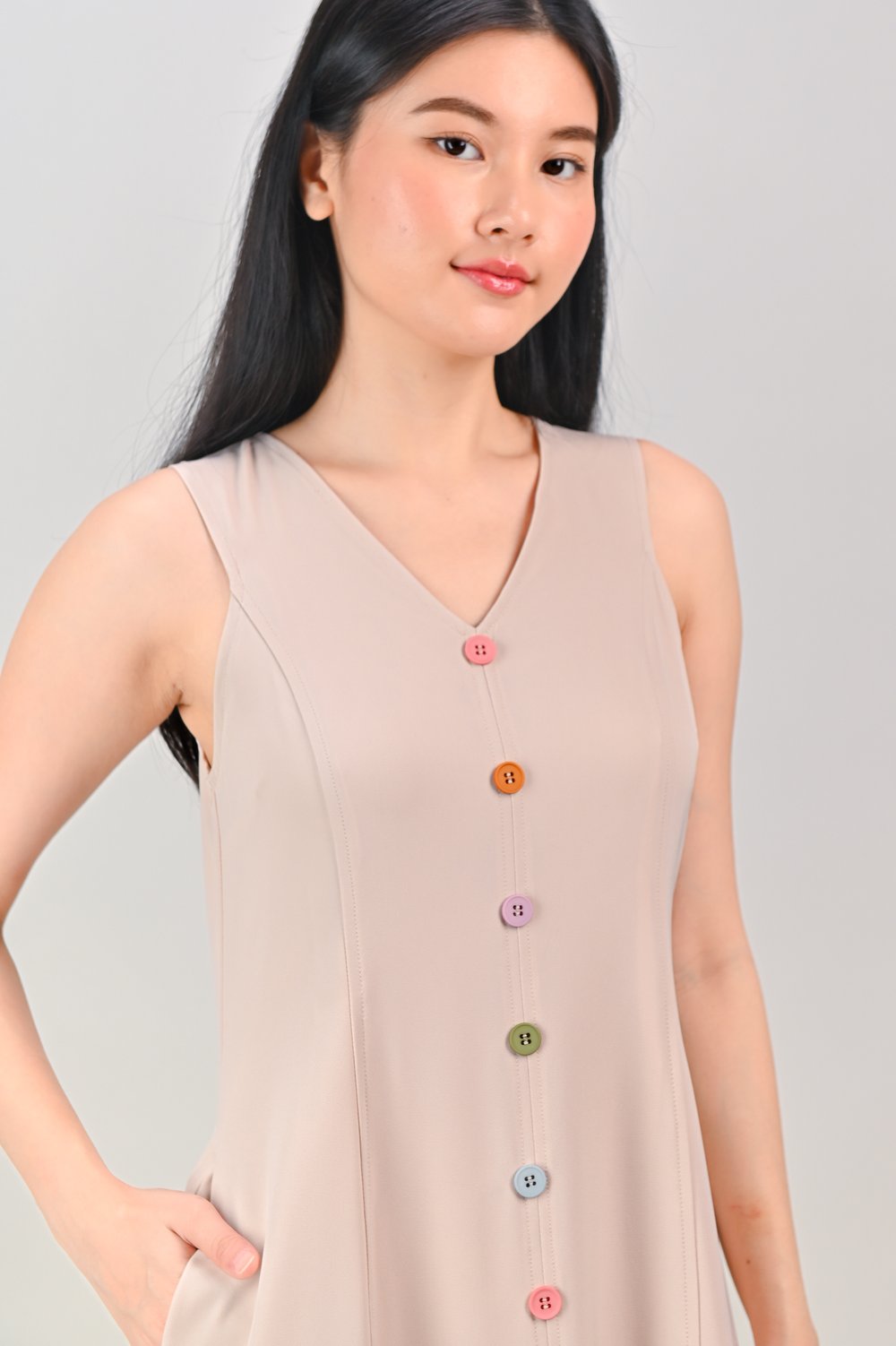 SONNET BUTTON PANEL DRESS IN SAND SONNET BUTTON PANEL DRESS IN SAND