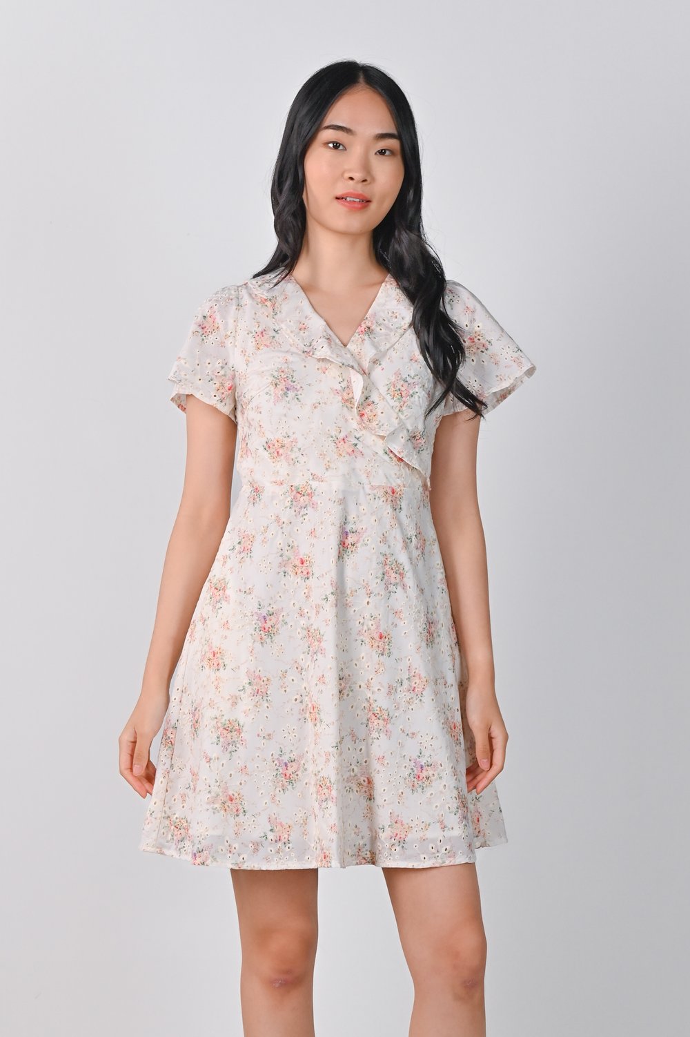 JOSEY EYELET FLORAL RUFFLE DRESS
