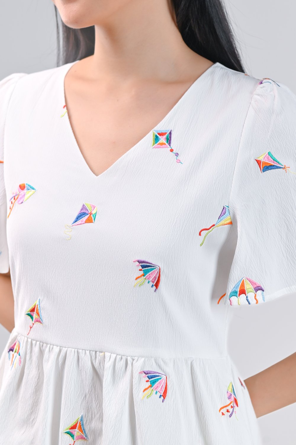 KOLORFUL KITES EMB. DRESS-ROMPER