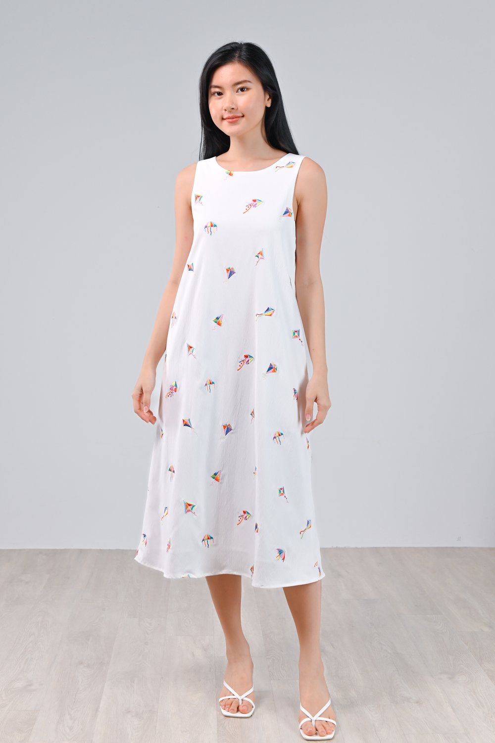 KOLORFUL KITES EMB. TWO-WAY MIDI DRESS KOLORFUL KITES EMB. TWO-WAY MIDI DRESS