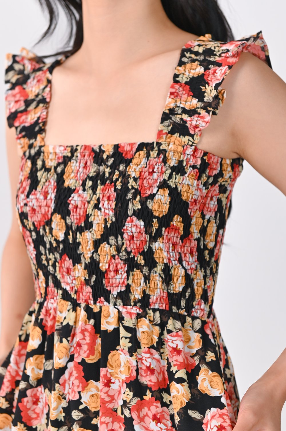 EILEEN FLORAL SMOCKED DRESS IN BLACK EILEEN FLORAL SMOCKED DRESS IN BLACK