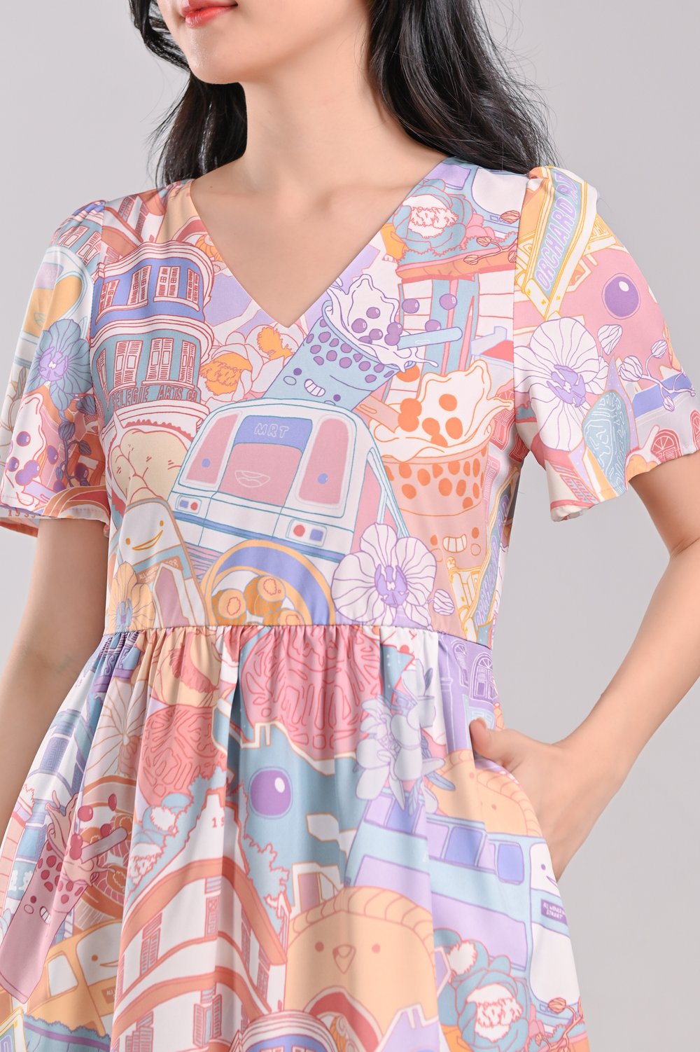 VIBRANT SUNNY ISLAND V-NECK DRESS-ROMPER