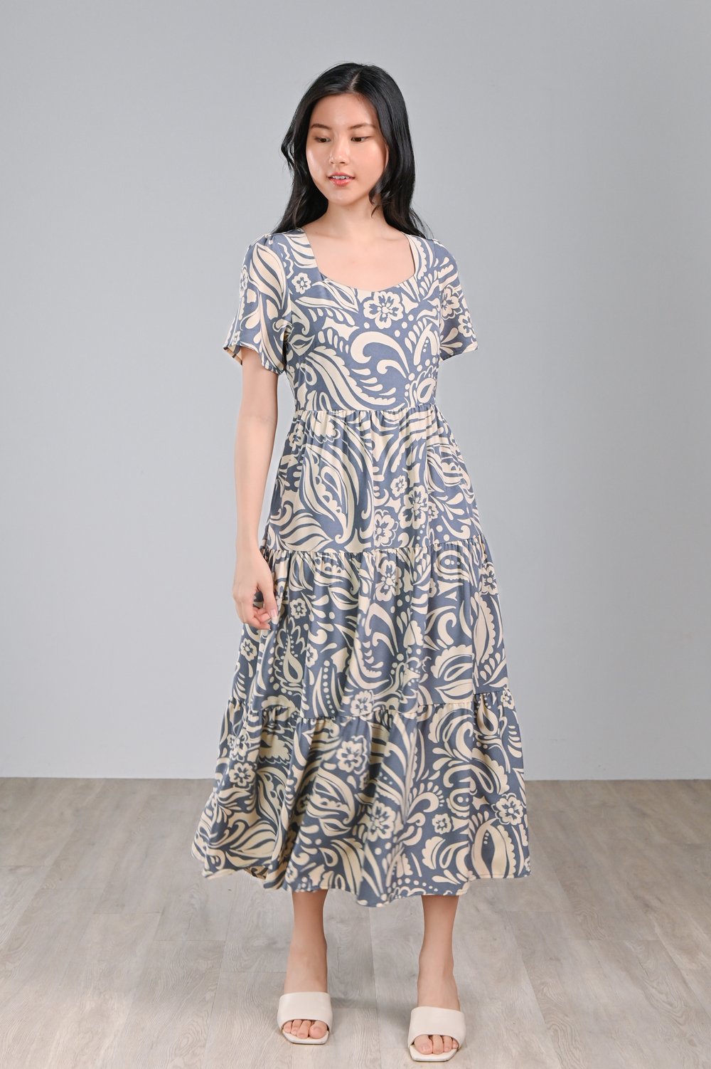 BALMANY ABSTRACT TIERED MIDAXI DRESS BALMANY ABSTRACT TIERED MIDAXI DRESS