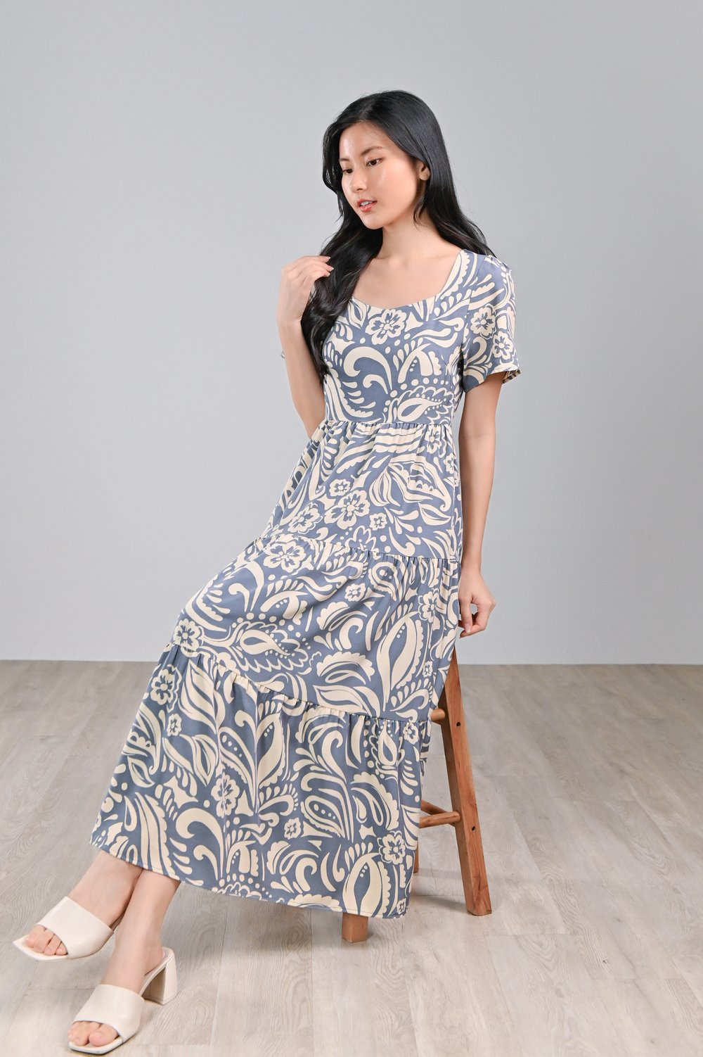 BALMANY ABSTRACT TIERED MIDAXI DRESS BALMANY ABSTRACT TIERED MIDAXI DRESS