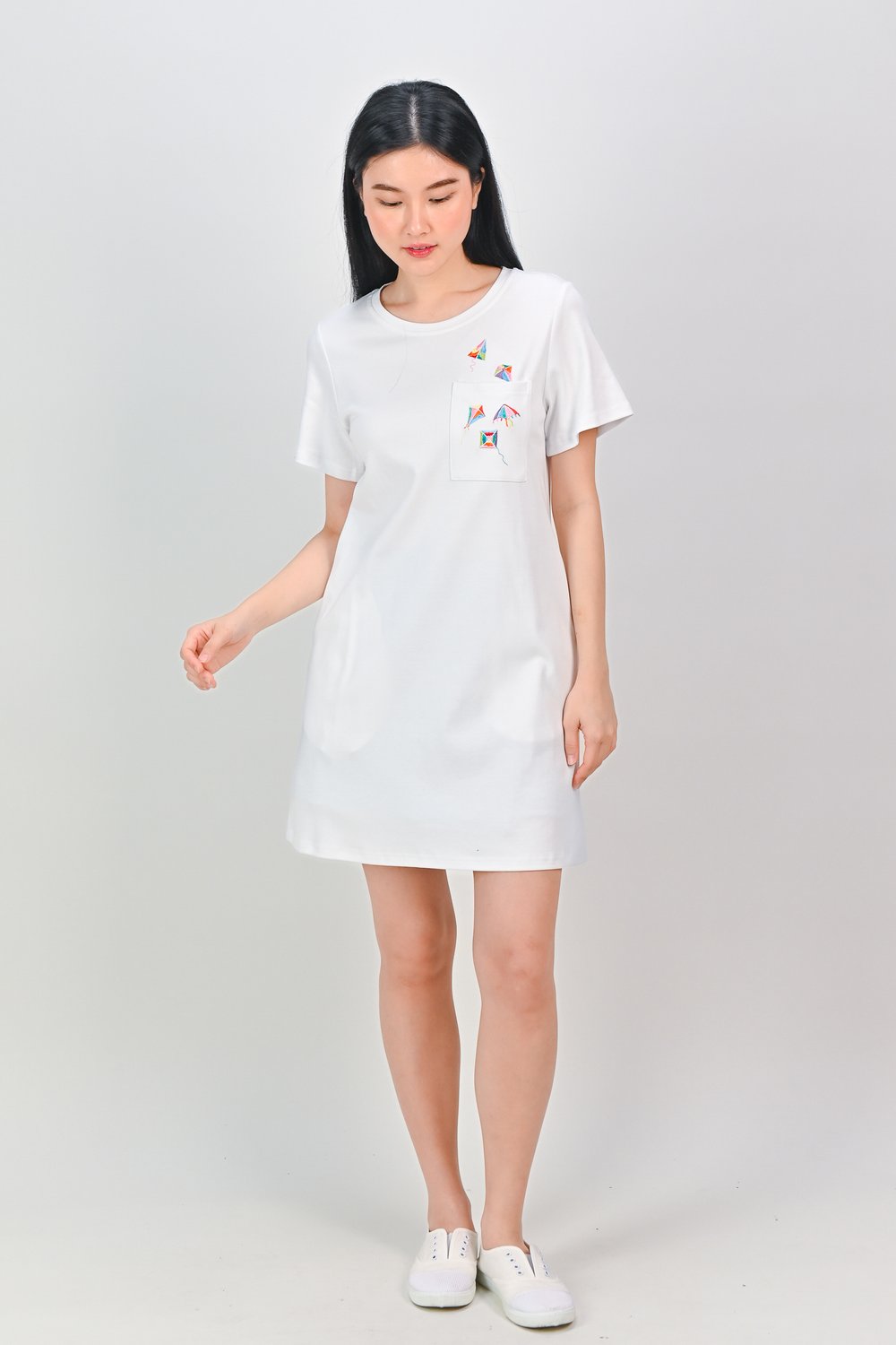 KOLORFUL KITES EMB. POCKET TEE DRESS KOLORFUL KITES EMB. POCKET TEE DRESS