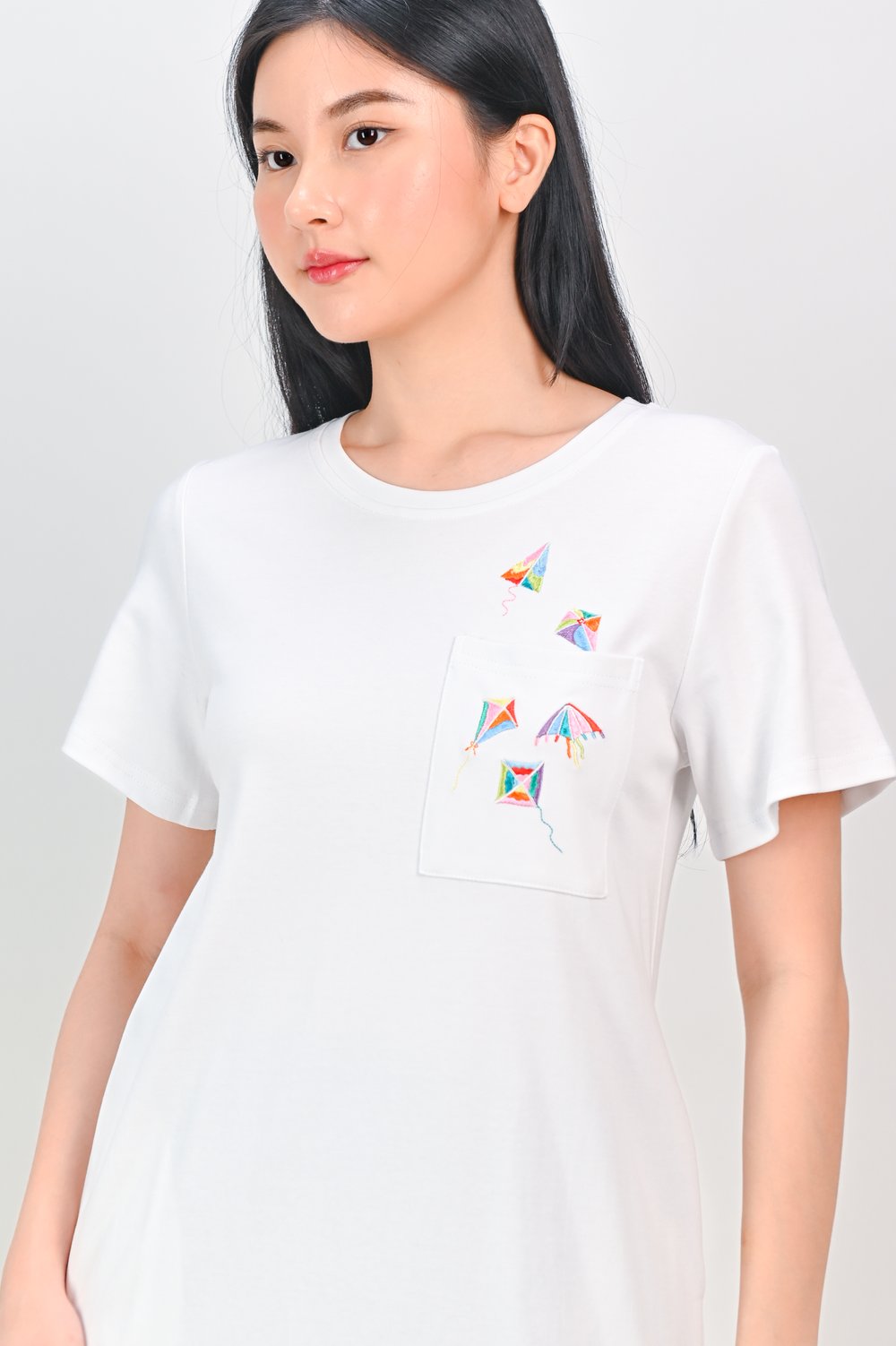 KOLORFUL KITES EMB. POCKET TEE DRESS KOLORFUL KITES EMB. POCKET TEE DRESS