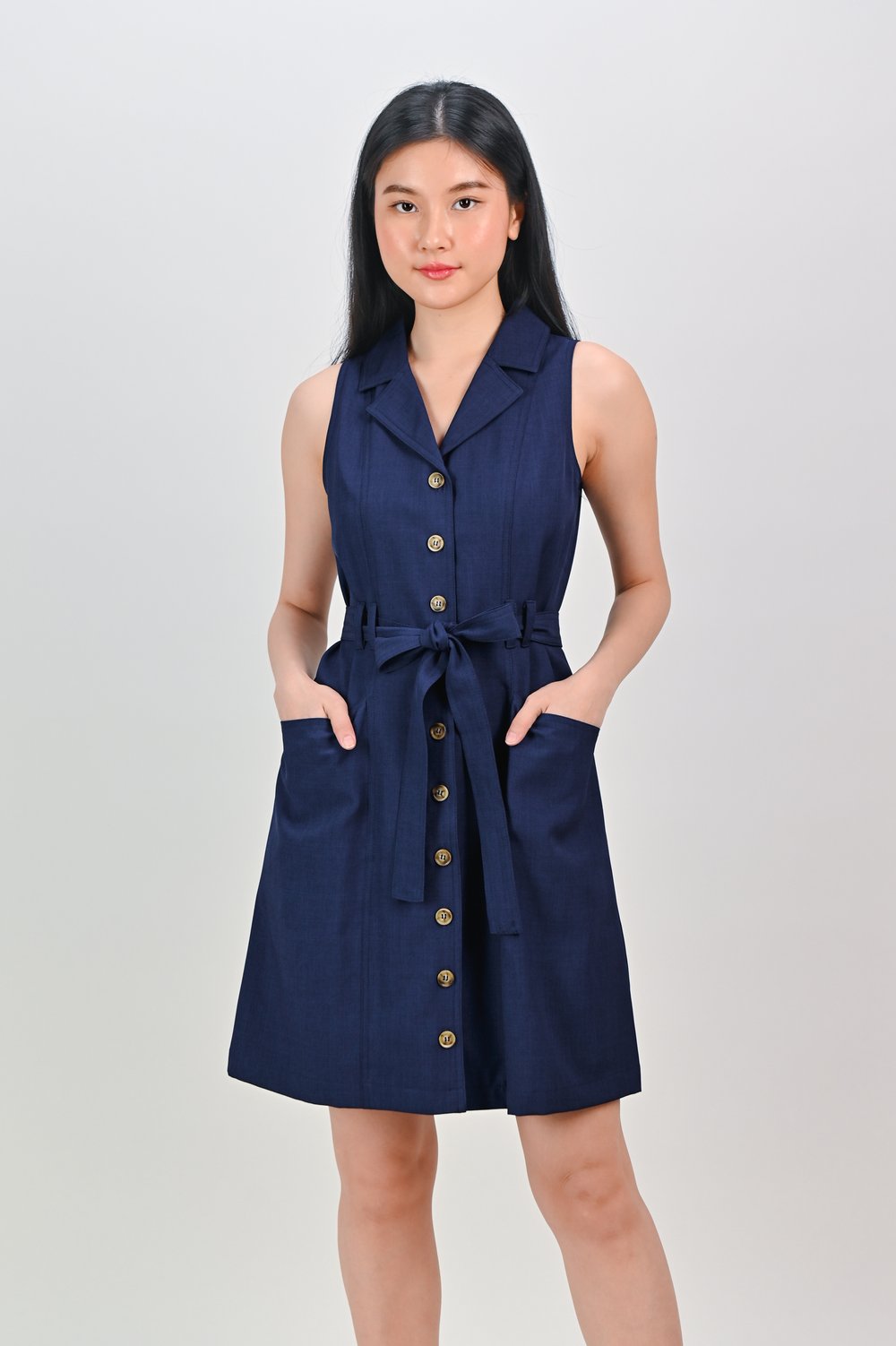 AREN TRENCH-LOOK DRESS IN NAVY