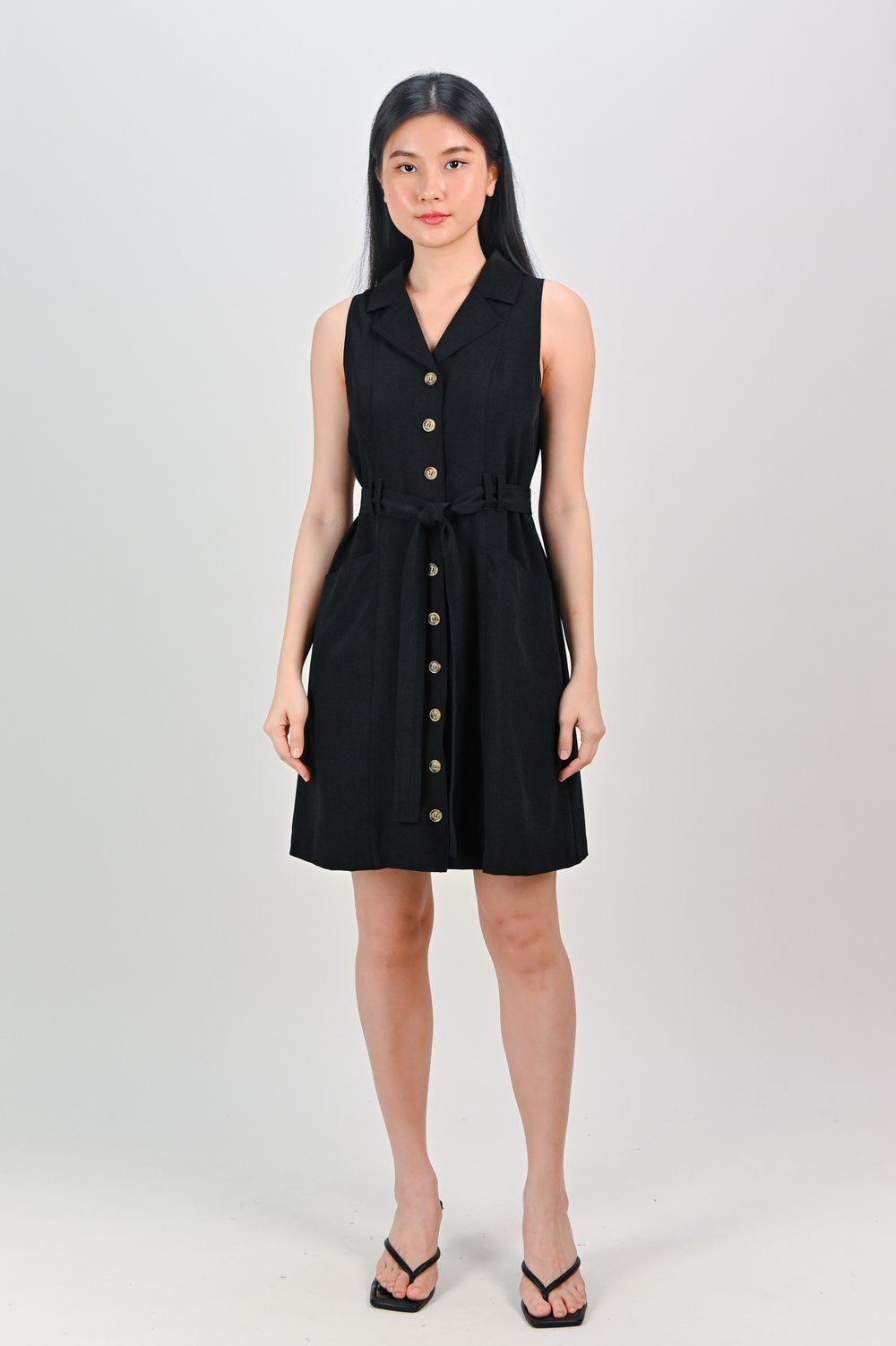 AREN TRENCH-LOOK DRESS IN BLACK