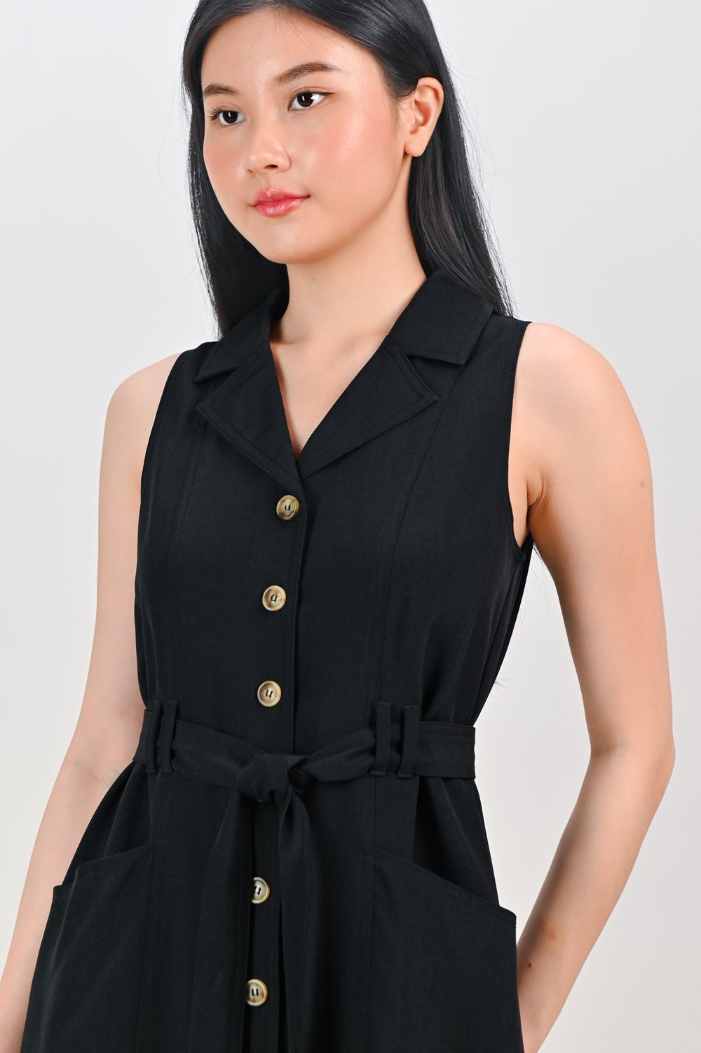 AREN TRENCH-LOOK DRESS IN BLACK
