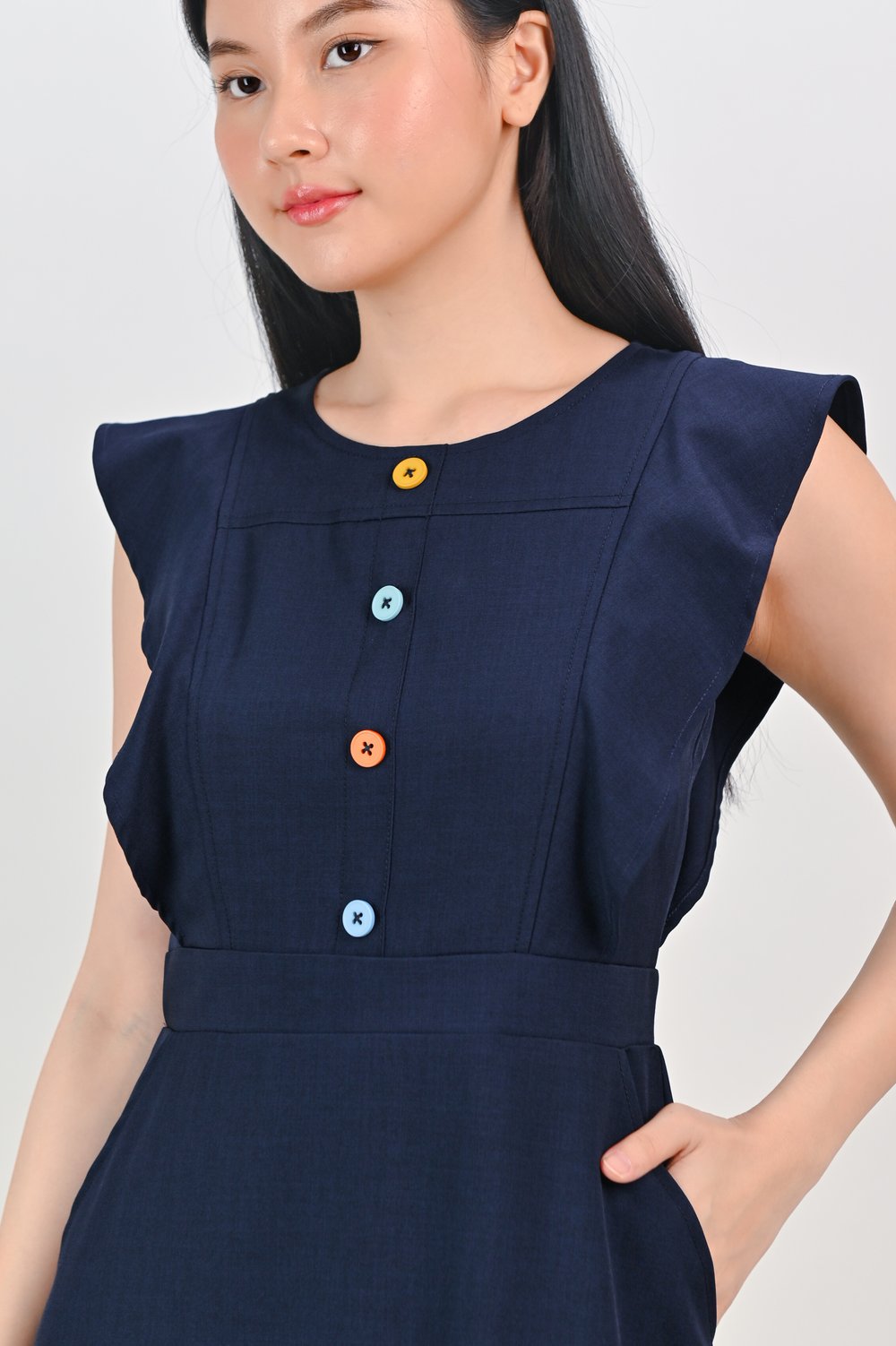 EUGENYA NAVY BUTTON DRESS