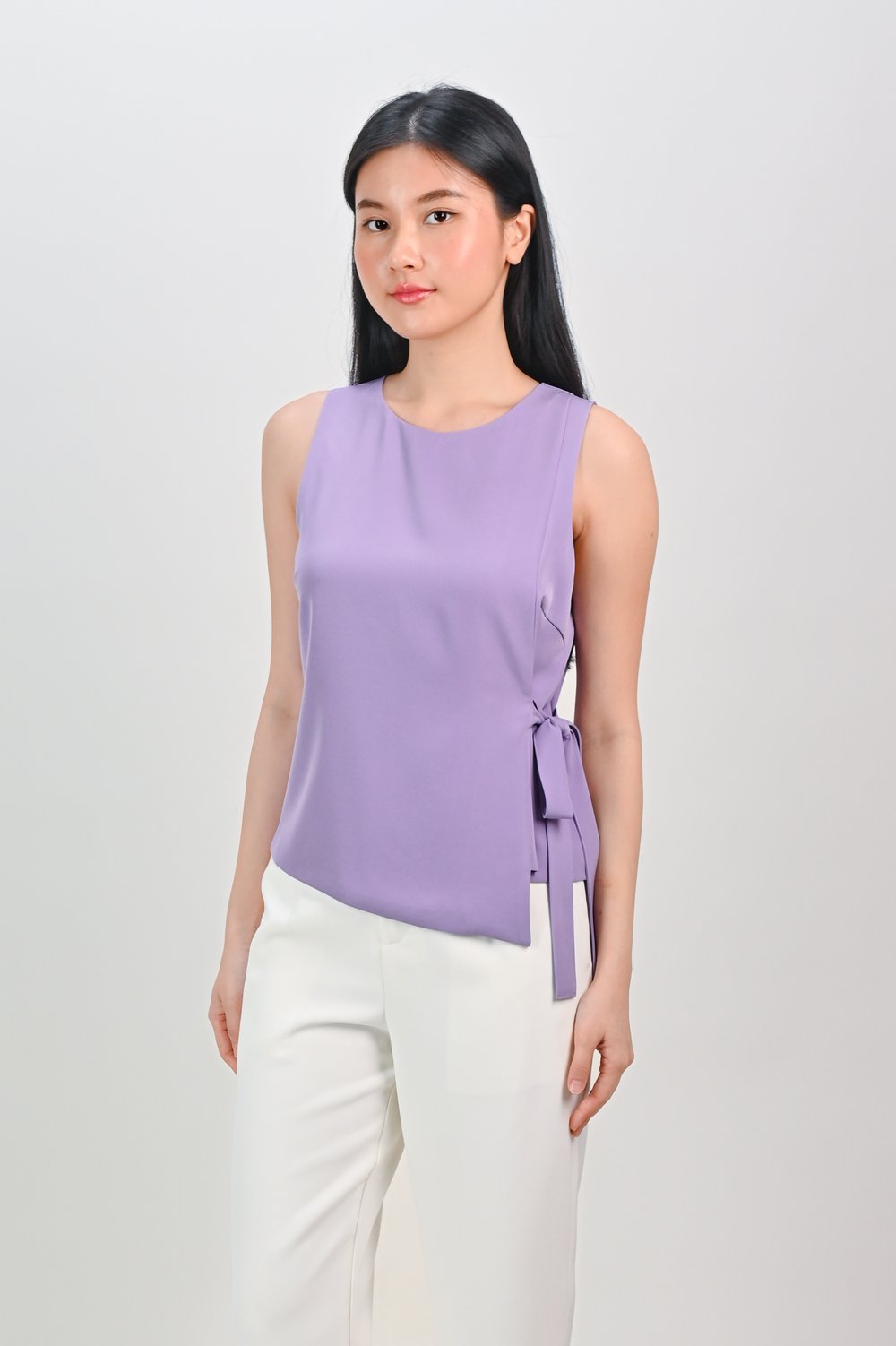 NADIA SLEEVELESS SIDE-TIE TOP IN LILAC