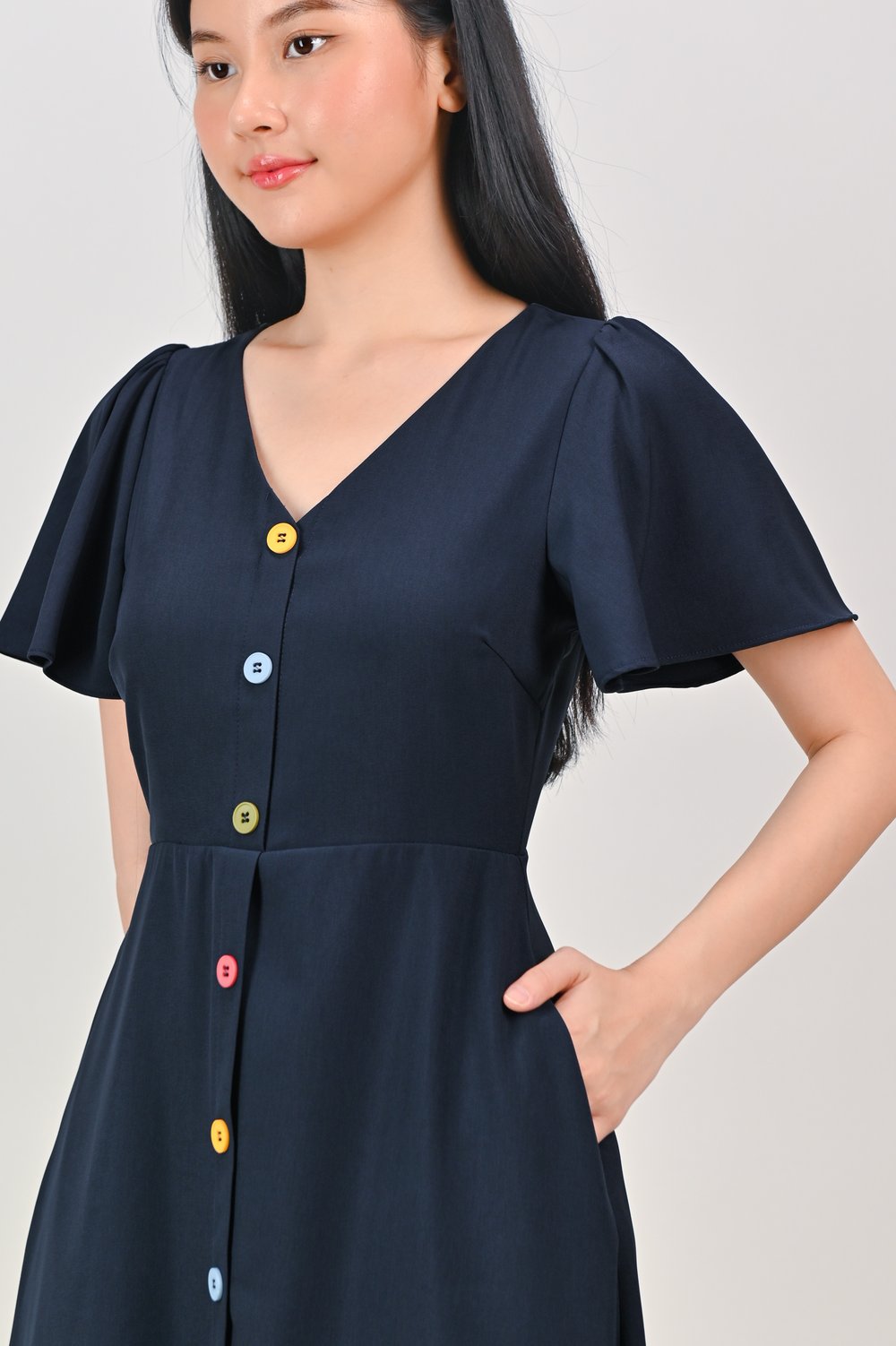 DURIE COLOURFUL-BUTTON DRESS IN NAVY