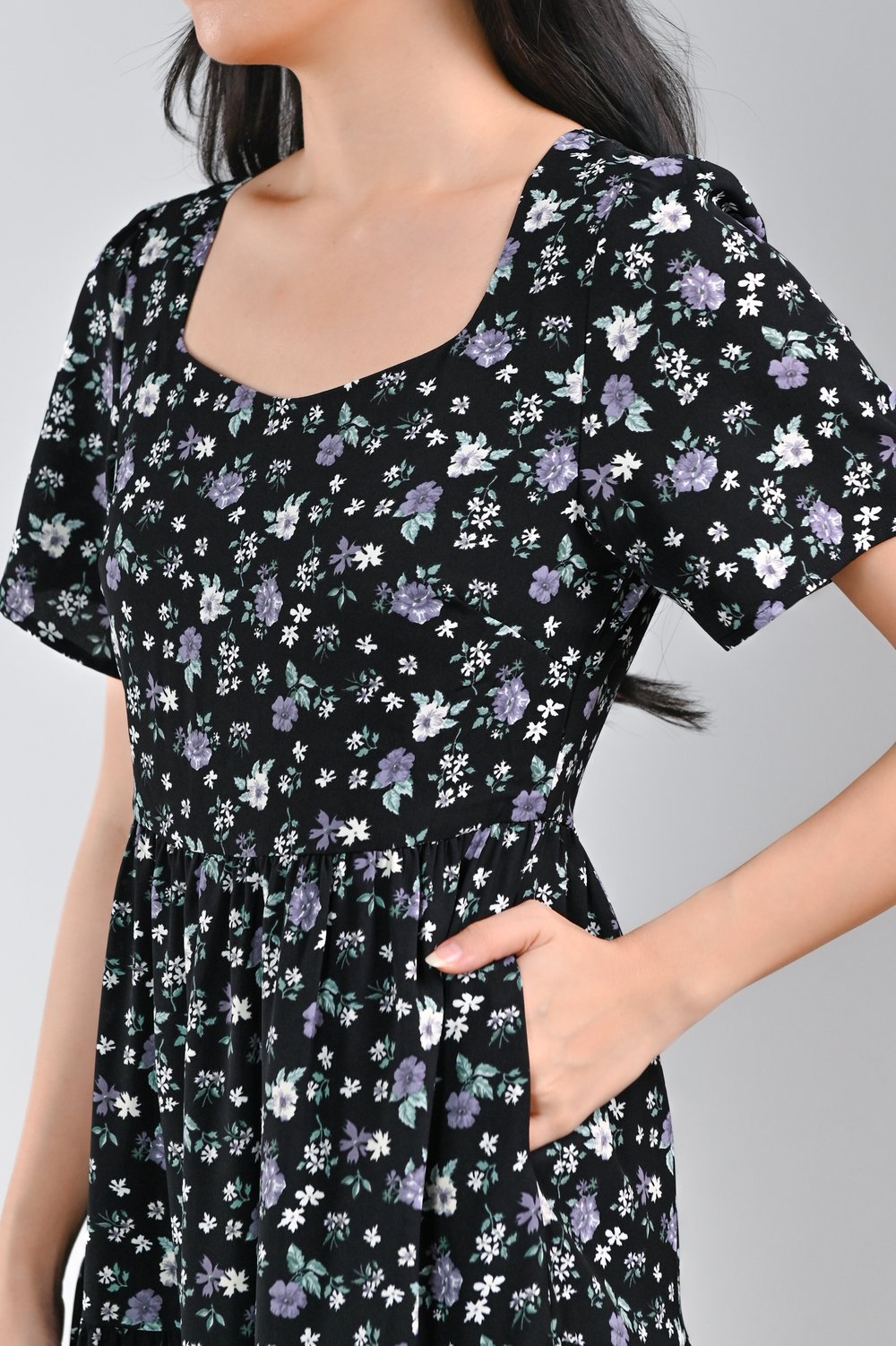 BALMIN BLACK FLORAL TIERED MIDAXI DRESS BALMIN BLACK FLORAL TIERED MIDAXI DRESS