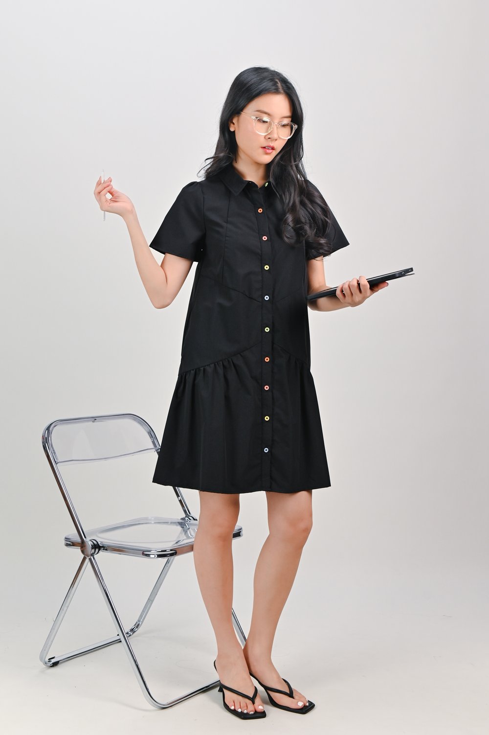GADOT FLOUNCE SHIRTDRESS IN BLACK