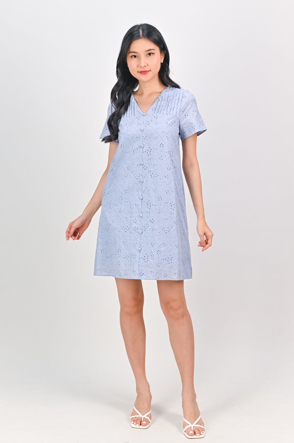 MINKA EYELET SLEEVED DRESS IN LIGHT BLUE