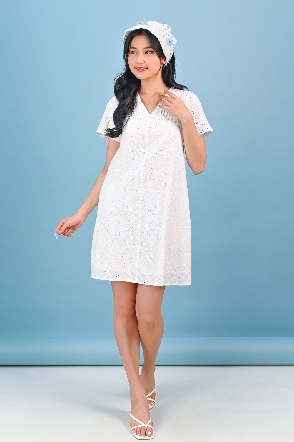 MINKA EYELET SLEEVED DRESS IN WHITE MINKA EYELET SLEEVED DRESS IN WHITE