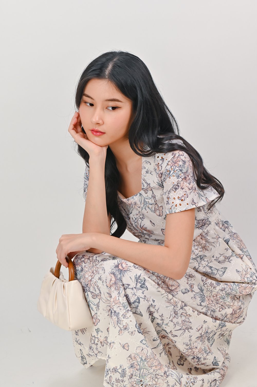 JUSTICE EYELET FLORAL SLEEVED MIDAXI DRESS