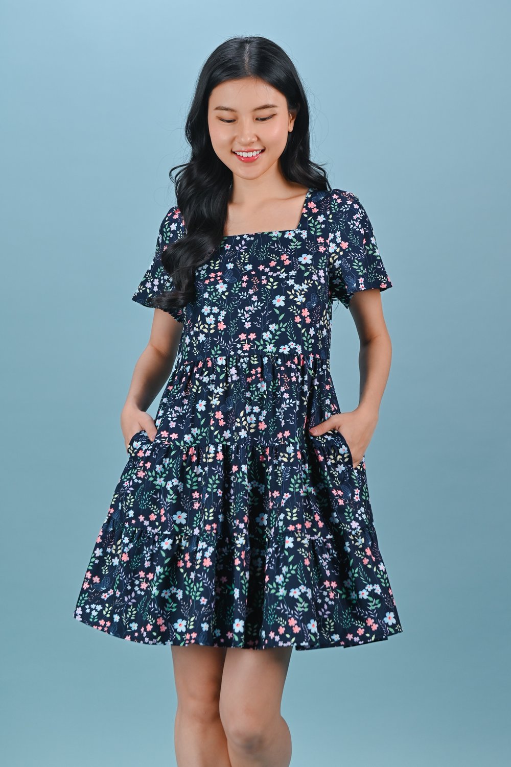 IVY LIT FLORAL SQUARE-NECK BABYDOLL DRESS IVY LIT FLORAL SQUARE-NECK BABYDOLL DRESS