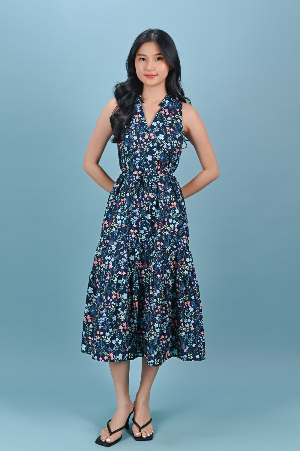 IVY LIT FLORAL FRILL-NECK SLEEVELESS DRESS IVY LIT FLORAL FRILL-NECK SLEEVELESS DRESS