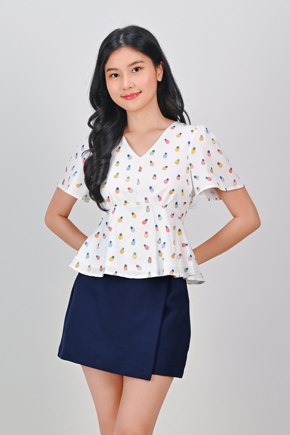 HUAT PINEAPPLES SLEEVED PEPLUM TOP HUAT PINEAPPLES SLEEVED PEPLUM TOP