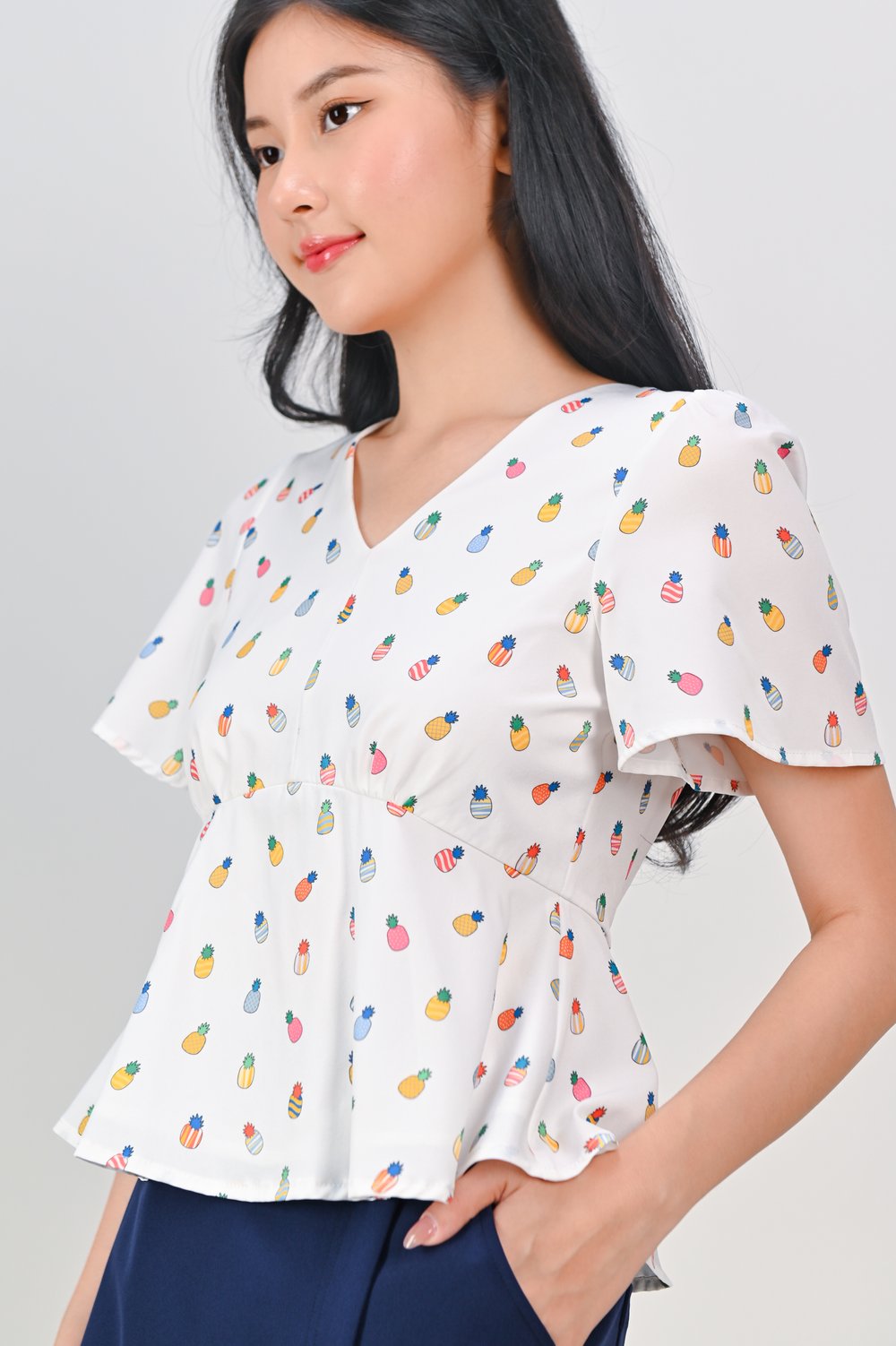 HUAT PINEAPPLES SLEEVED PEPLUM TOP HUAT PINEAPPLES SLEEVED PEPLUM TOP