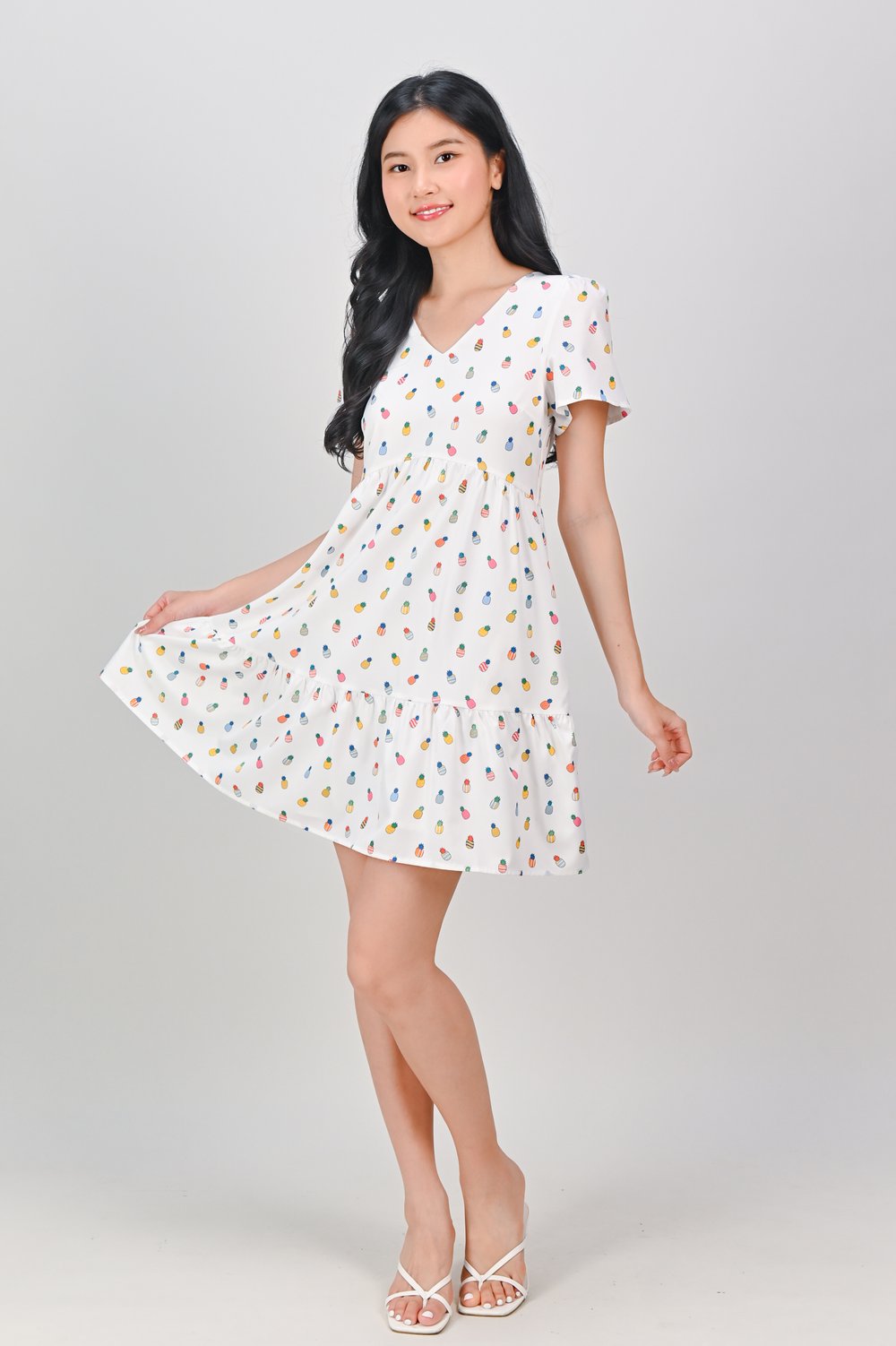 HUAT PINEAPPLES CURVED-WAIST FLOUNCE DRESS