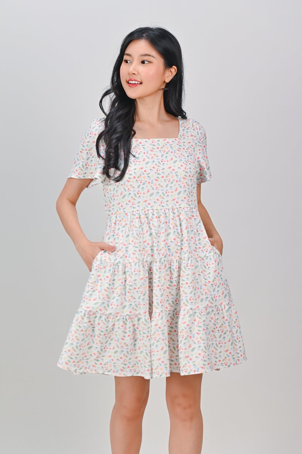 FRIENDS OF THE FOREST SQUARE-NECK BABYDOLL DRESS