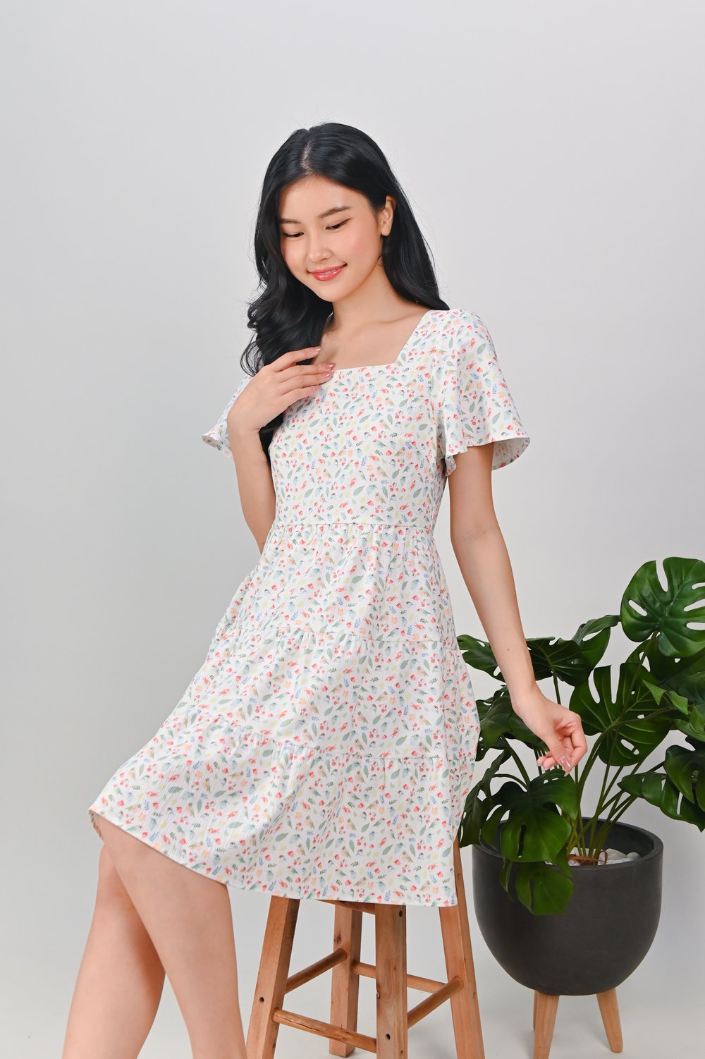 FRIENDS OF THE FOREST SQUARE-NECK BABYDOLL DRESS
