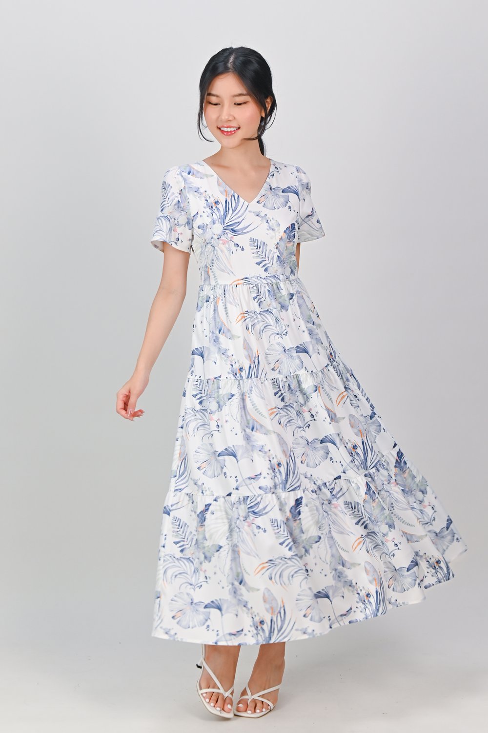 BLUE VALENTINE V-NECK TIERED MIDAXI DRESS